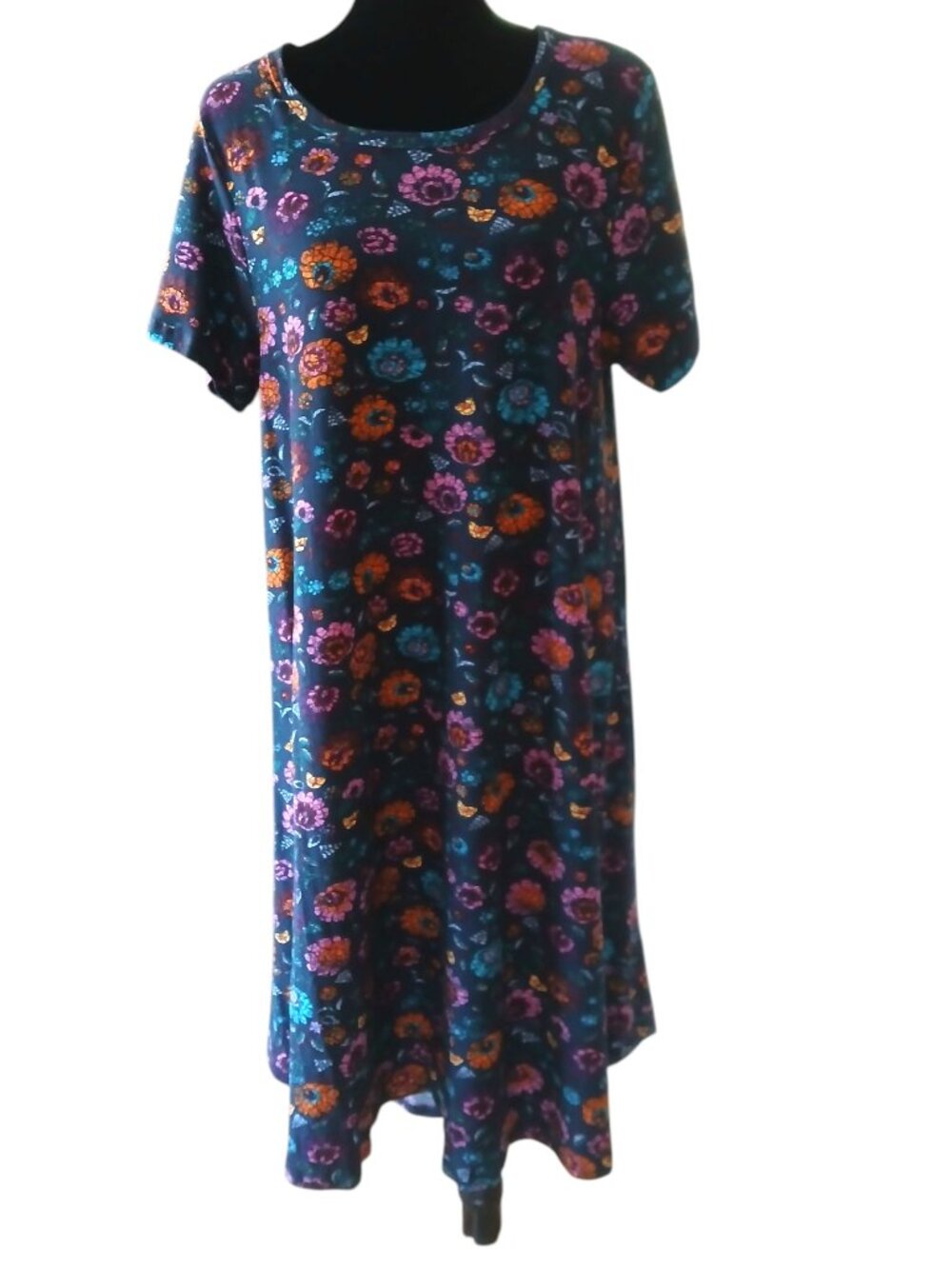 LuLaRoe CARLY High Low Dress soft Black flower design Short Sleeve WomensSize XL